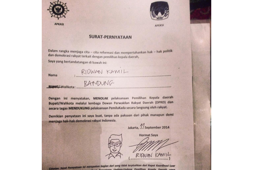 surat resmi ridwan kamil menolak pilkada tak langsung