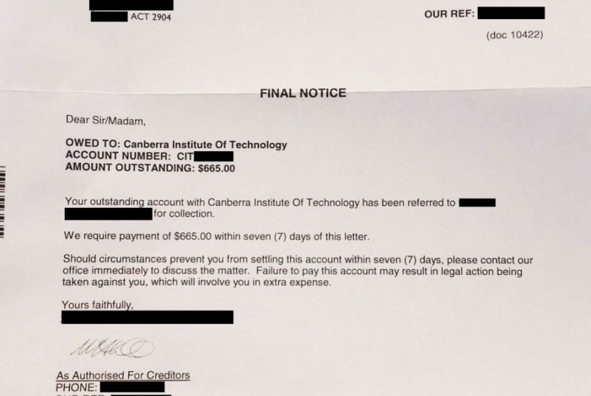 Surat tagihan yang dikirim oleh agen penagih utang atas nama CIT.