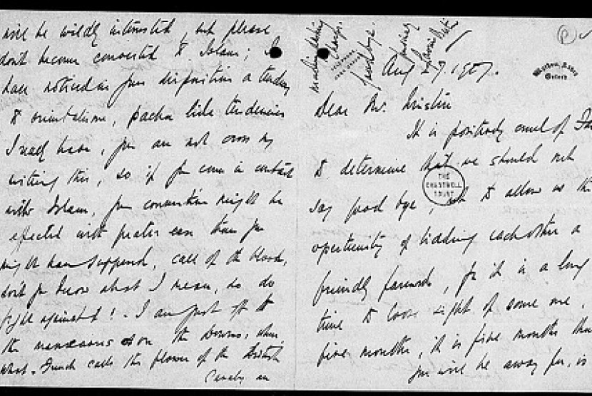 Surat yang ditulis Winston Churchill kepada Lady Lytton.