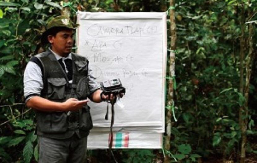 Survei populasi orangutan dengan menggunakan kamera trap.