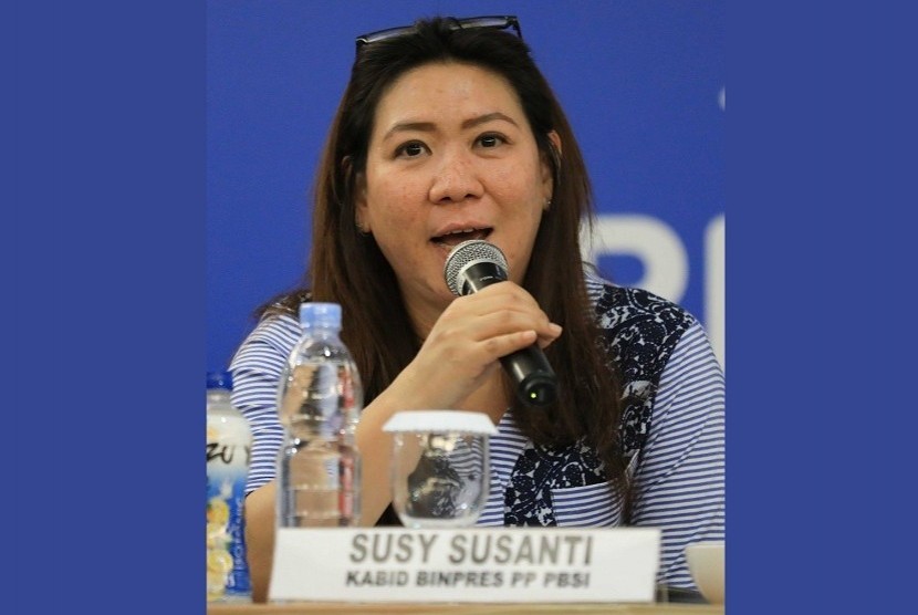 Susy Susanti, manajer tim bulu tangkis Indonesia di Badminton Asia Team Championship (BATC).