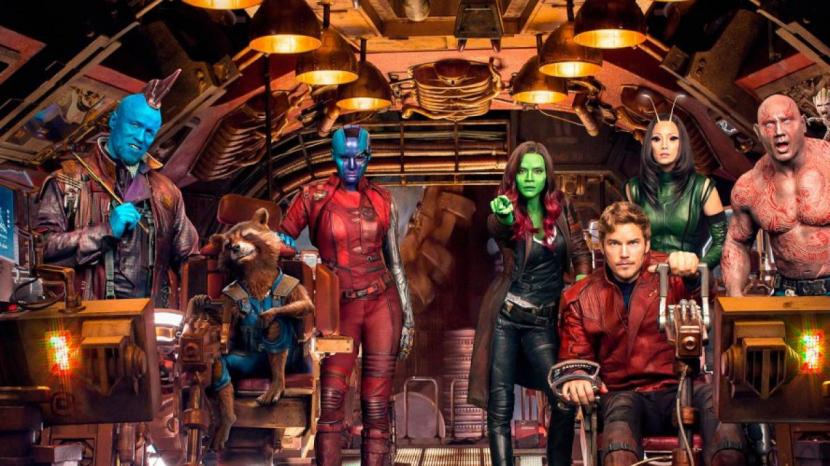 Para pemain Guardians of Galaxy. Film Marvel tersebut disutradarai James Gunn sebelum akhirnya ia pindah ke perusahaan pesaing, DC Studios. 
