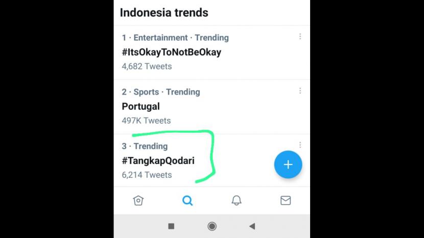 Tagar #TangkapQodari menjadi trending topic di twitter.