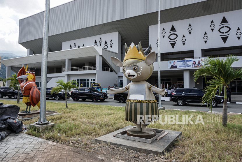 Tampak depan venue Aquatik, di Kabupaten Jayapura, Papua, Kamis (17/6/2021).