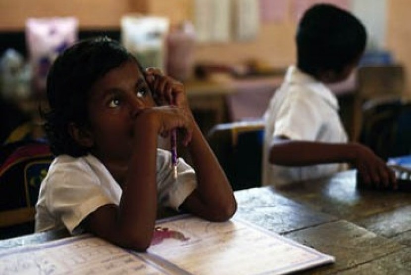 Tampak seorang siswa di salah satu sekolah di Sri Lanka
