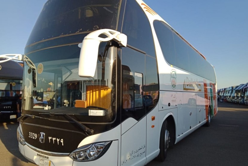 Tampilan bus-bus yang akan mengangkut jamaah haji dari Madinah ke Makkah mulai 26 Juli ini.