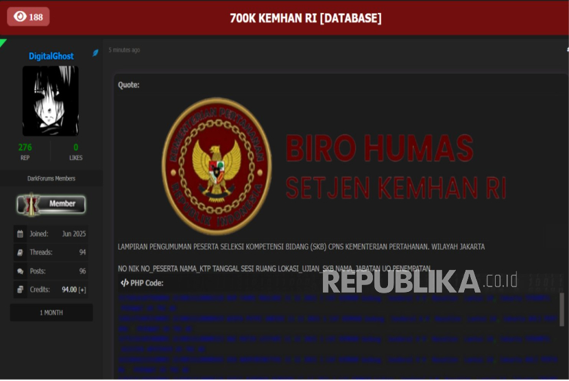 Tampilan laman Biro Humas Kemenhan diretas.