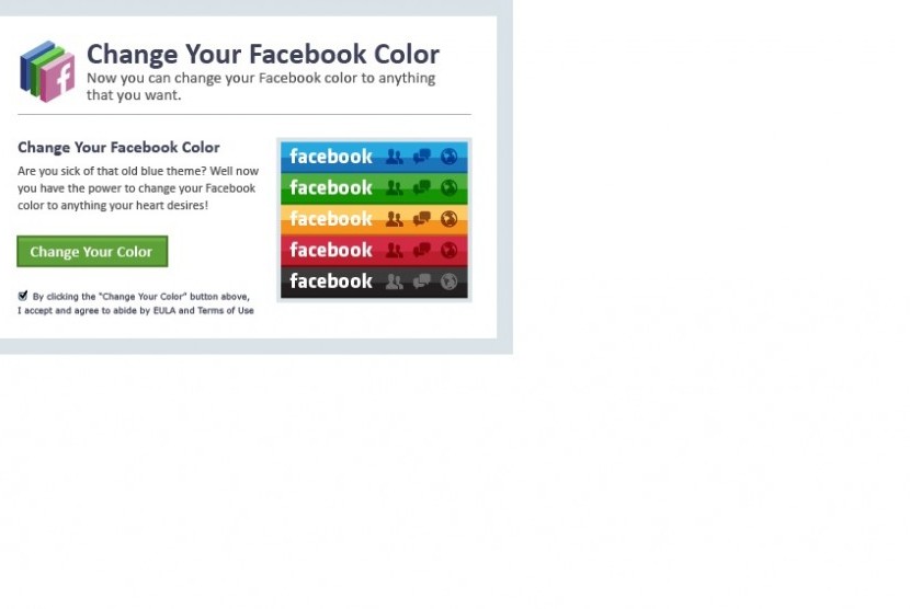 Tampilan layar penipuan dengan aplikasi Change Your Facebook Color 