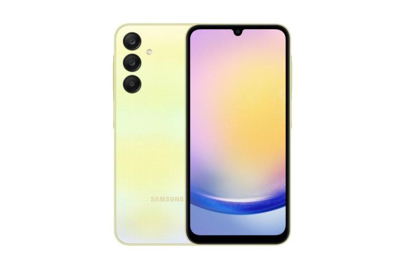 Display of Galaxy A25 5G smartphone launching in Indonesia in Yellow.