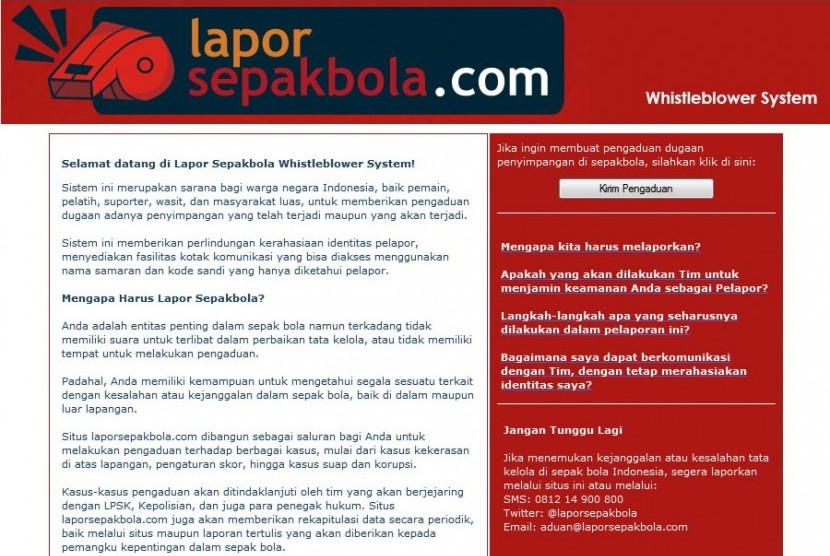 Tampilan situs laporsepakbola.com