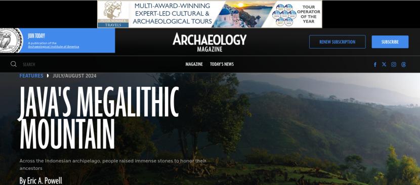 Tangkapan gambar ulasan situs Gunung Padang di laman Archaeology Magazine edisi Juli/Agustus 2024.