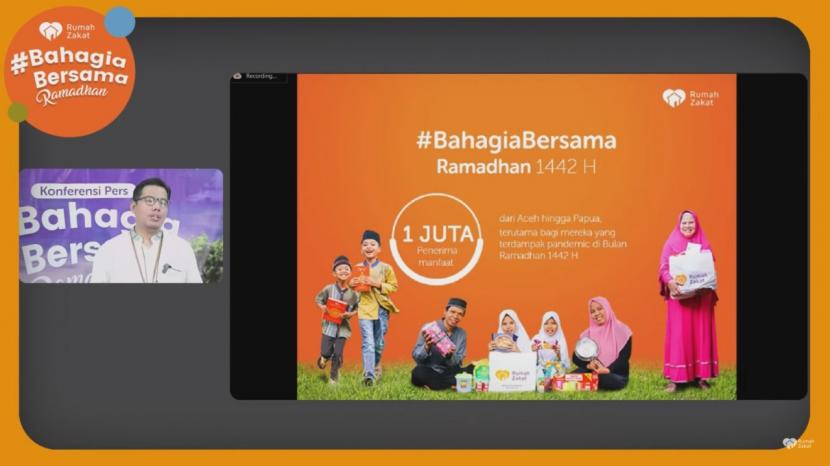 Tangkapan layar CEO Rumah Zakat, Nur Efendi, meluncurkan kampanye selama Ramadhan 2021 yang disebut #BahagiaBersama, Selasa (23/3). Rumah Zakat mentargetkan 1juta penerima manfaat dari kampanye ini.