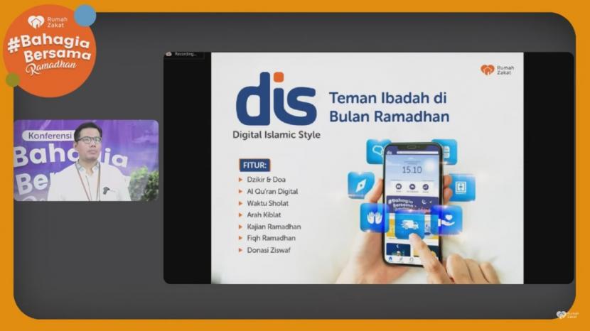 Tangkapan layar CEO Rumah Zakat Nur Efendi menjelaskan fitur baru aplikasi Digital Islamic Style selama Ramadhan.