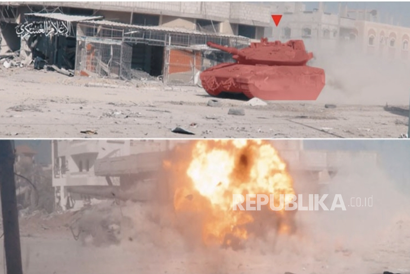 Tangkapan layar dari rekaman video kendaraan Israel yang diledakkan Brigade Al Quds.