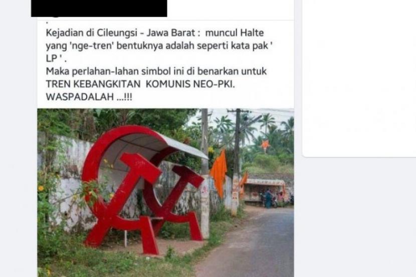 Tangkapan layar Facebook tentang halte palu arit di Cileungsi