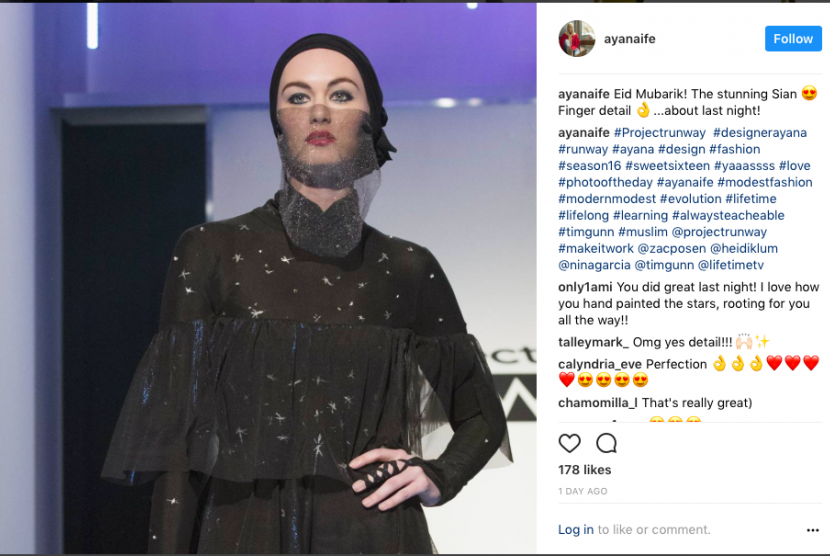 Tangkapan layar Instagram milik desainer Muslim yang menjadi kontestan pada Project Runway, Ayana Ife. Ini salah satu karya Ife yang ditampilkan pada program reality show itu.