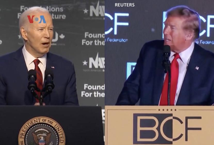 Tangkapan layar Joe Biden dan Donald Trump.