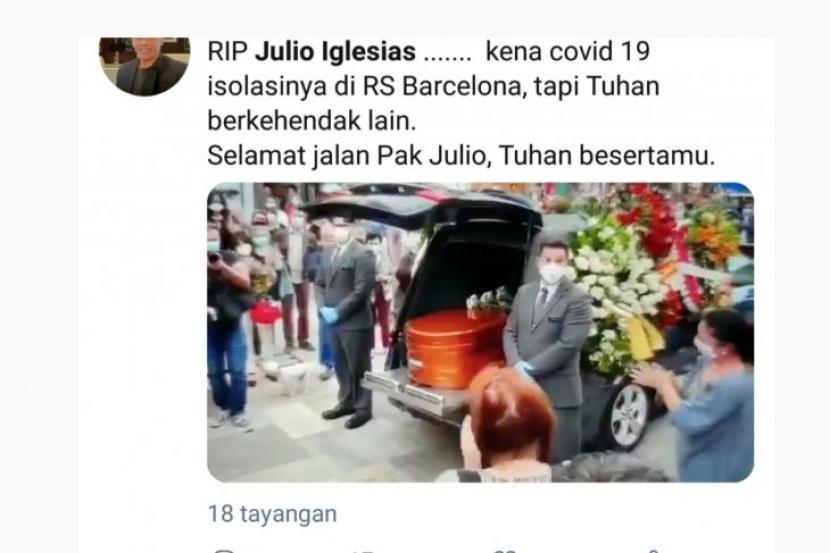Tangkapan layar kabar meninggalnya Julio Iglesias