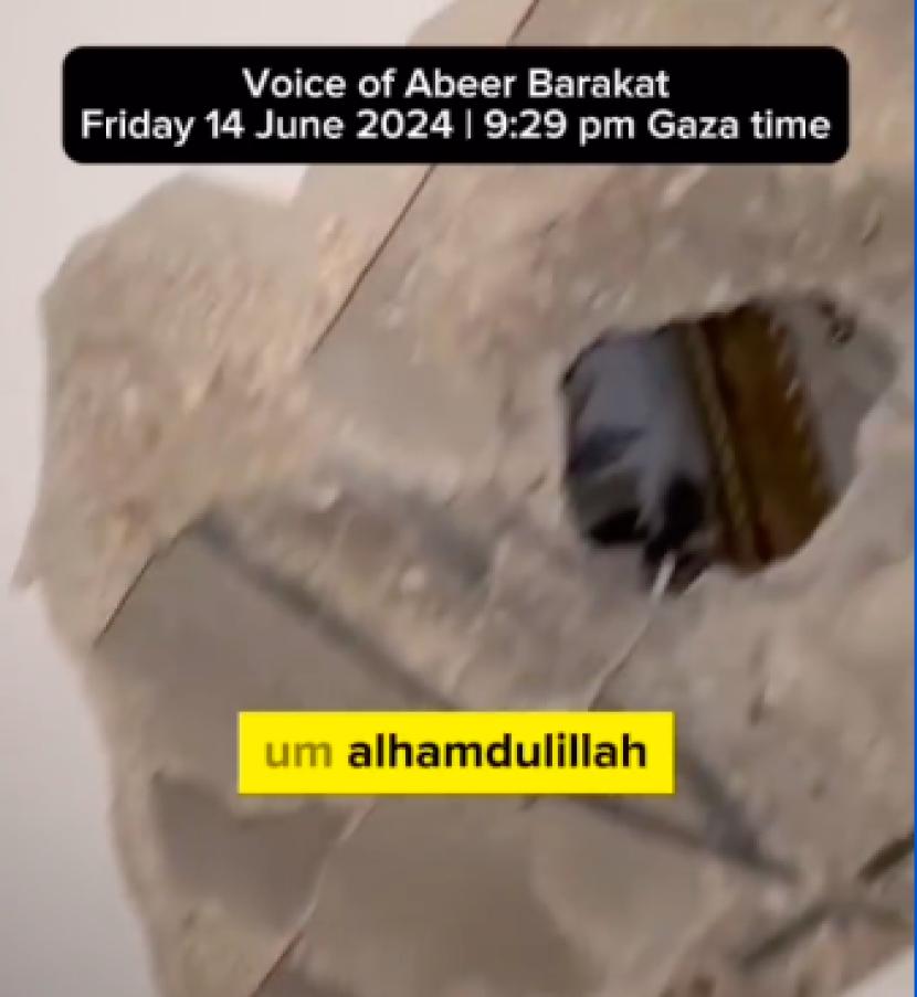 Tangkapan layar kondisi apartemen tempat Abeer Barakat mengungsi setelah dibom pesawat F-16
