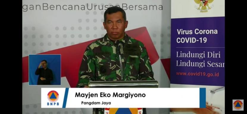 Tangkapan layar Panglima Kodam Jaya, Mayjen Eko Margiyono, ketika melakukan konferensi pers mengenai virus corona (Covid-19).
