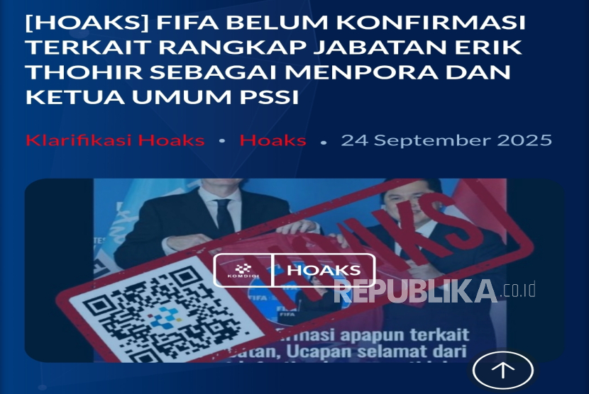 Tangkapan layar penilaian Komdigi atas unggahan hoaks di sosial media terkait direktur FIFA, Rabu (24/9/2025)