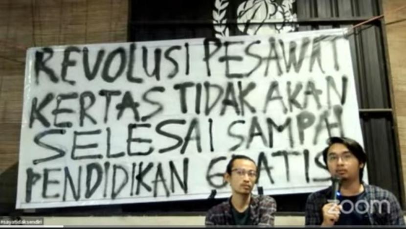 Tangkapan layar penulis utas kasus Nur Riska, mahasiswa UNY yang memperjuangkan penurunan UKT hingga wafat, Ganta Semendawai (kanan) dalam sebuah diskusi bertajuk 