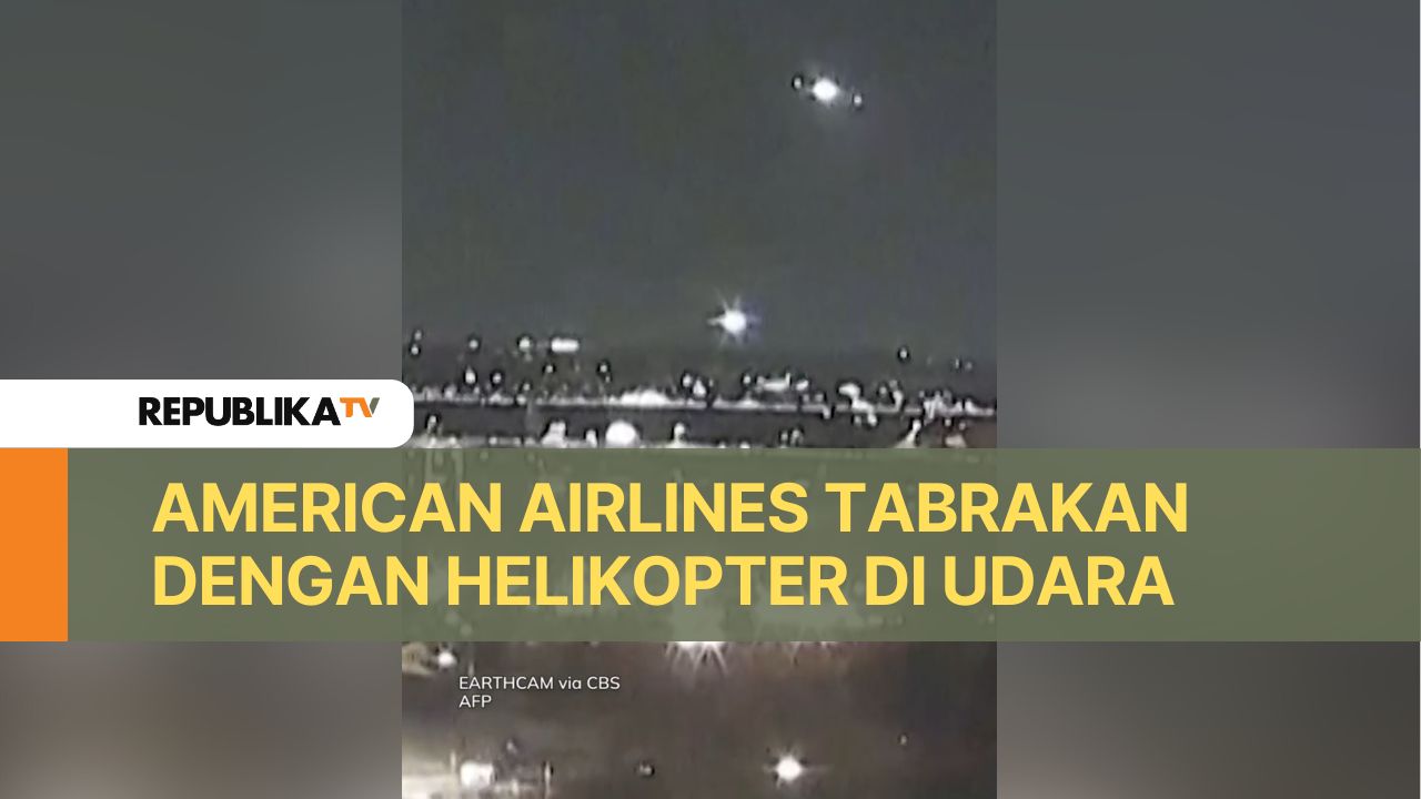 Tangkapan layar pesawat American Airline dan helikopter tabrakan di Washington DC, Amerika Serikat.