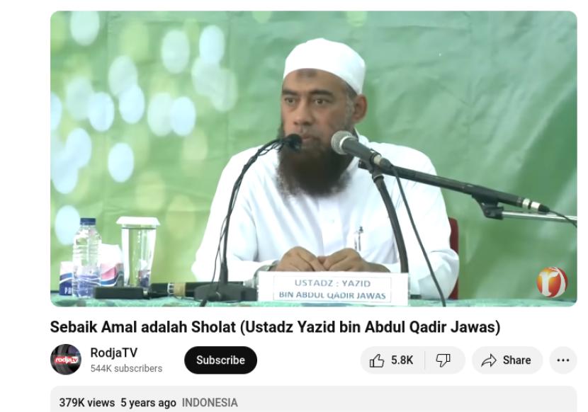 Tangkapan layar salah satu video Ceramah Ustadz Yazid Jawas.