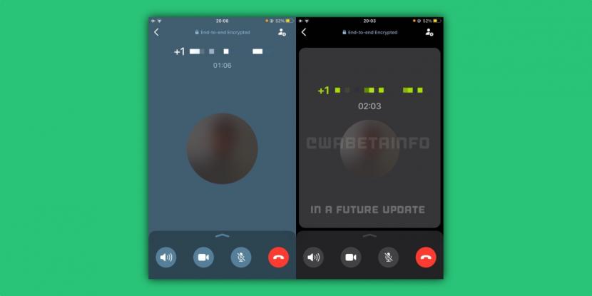 Tangkapan layar tampilan antarmuka baru untuk panggilan suara di WhatsApp.