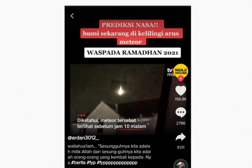 Tangkapan layar video hoaks tentang ledakan meteor pada Ramadhan. (TikTok)