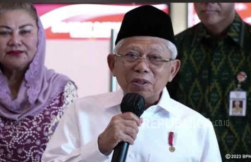 Tangkapan layar Wakil Presiden Maruf Amin saat diwawancarai di sela kunjungan kerja ke Semarang, Jawa Tengah, Selasa (4/4/2023). 