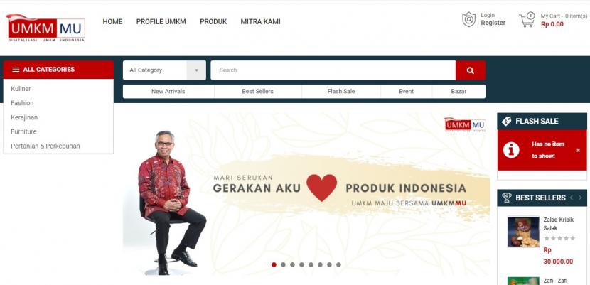 Tanpilan platform lokapasar UMKM-MU yang diinisiasi OJK. Otoritas Jasa Keuangan (OJK) merilis platform marketplace digital UMKM-MU untuk membantu UMKM memasarkan produknya secara daring.
