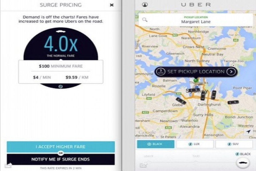 Tarif taksi uber di syney naik 400 persen