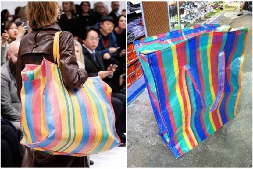 Tas keluaran Balenciaga (kiri) yang sangat mirip dengan tas yang biasa digunakan untuk belanja ke pasar di Thailand.
