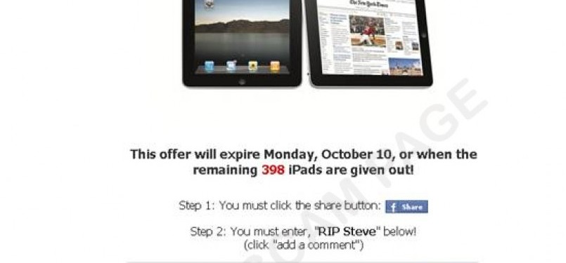 Tawaran iPad gratis di Facebook