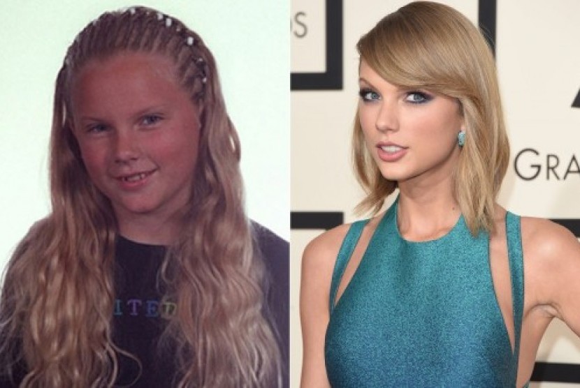 Taylor Swift saat muda (kiri) dan kini (kanan).