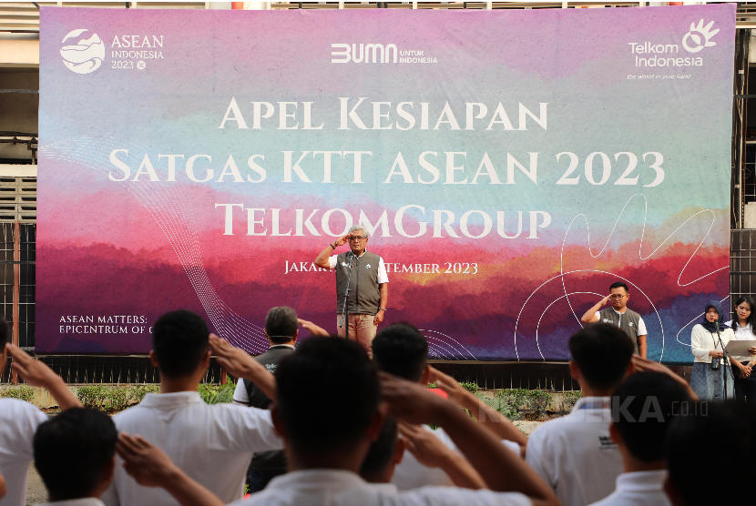 Telkom Group menggelar Apel Kesiapan Satgas KTT ASEAN 2023 TelkomGroup di Telkom Slipi, Jakarta Jumat (1/9).