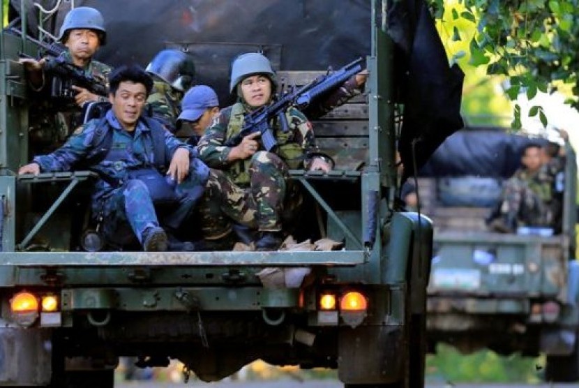 Tentara Filipina di Marawi, Mindanao. Kota tersebut berada dalam darurat militer.