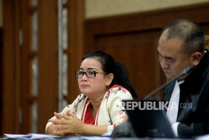 Terdakwa kasus dugaan pemberian keterangan palsu dalam sidang kasus KTP Elektronik Miryam S Haryani menjalani sidang lanjutan di Pengadilan Tripikor, Jakarta, Senin (21/8).