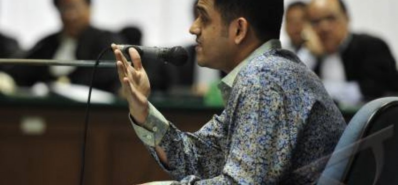 Terdakwa kasus dugaan suap wisma atlet SEA Games, Muhammad Nazaruddin, menjalani sidang dengan agenda mendengarkan jawaban penuntut umum atas eksepsi Nazaruddin di Pengadilan Khusus Tindak Pidana Korupsi (Tipikor), Jakarta, Rabu (14/12).