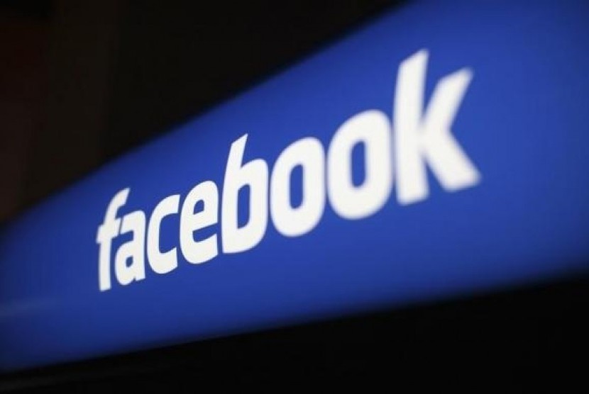 Logo Facebook di kantor pusat Facebook di Menlo Park, California, AS.