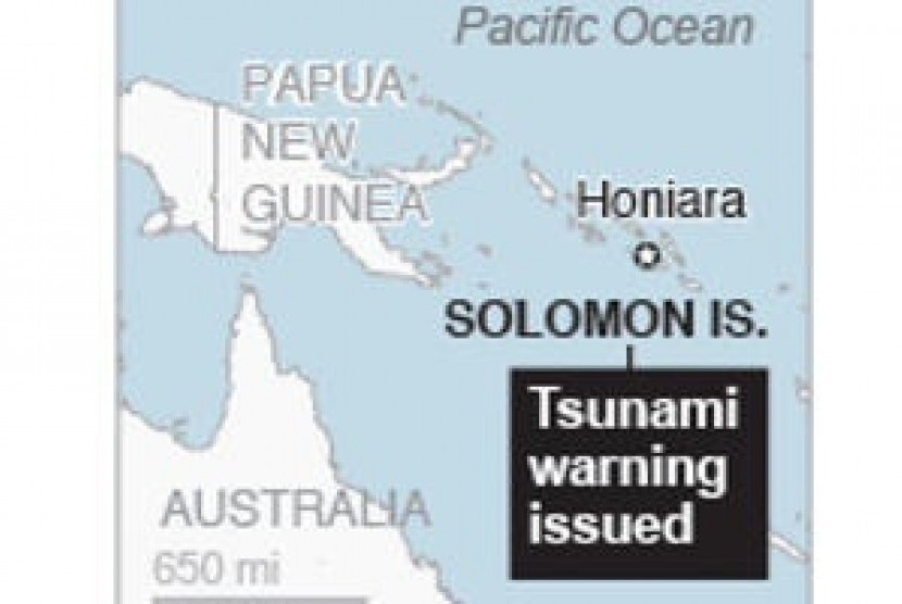 The location of earthquake's epicenter in Solomon Islands on Sunday.