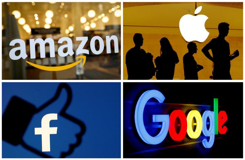 Logo Amazon, Apple, Facebook dan Google dalam foto kombinasi.
