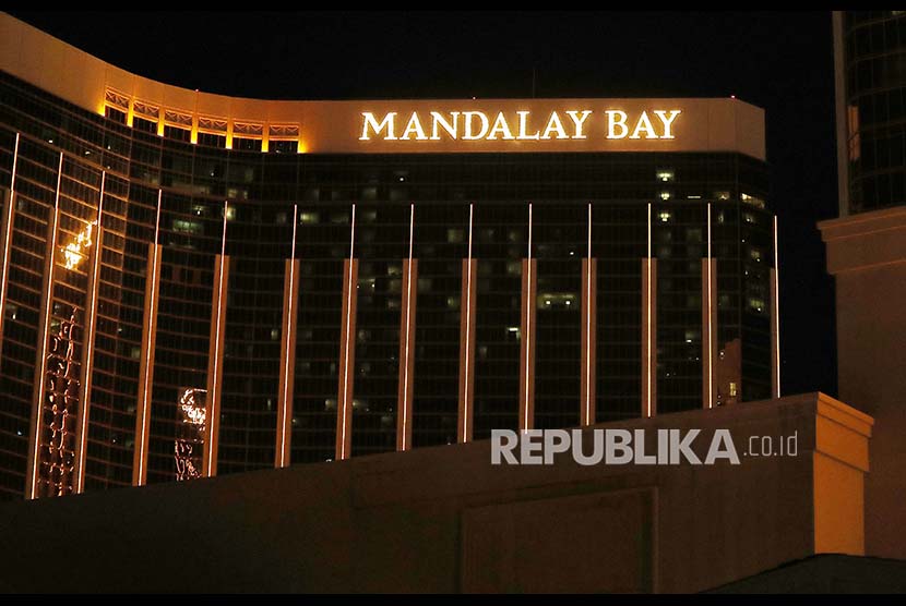 Hotel The Mandalay Bay lokasi tempat terduga penembakan Las Vegas, Nevada, AS, Senin (2/10)