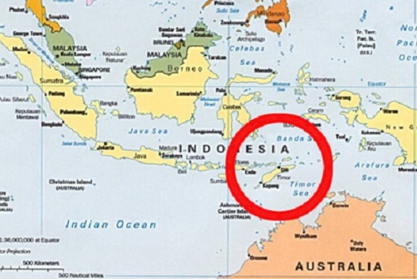 The map of Indonesia and East Timor (in red circle)