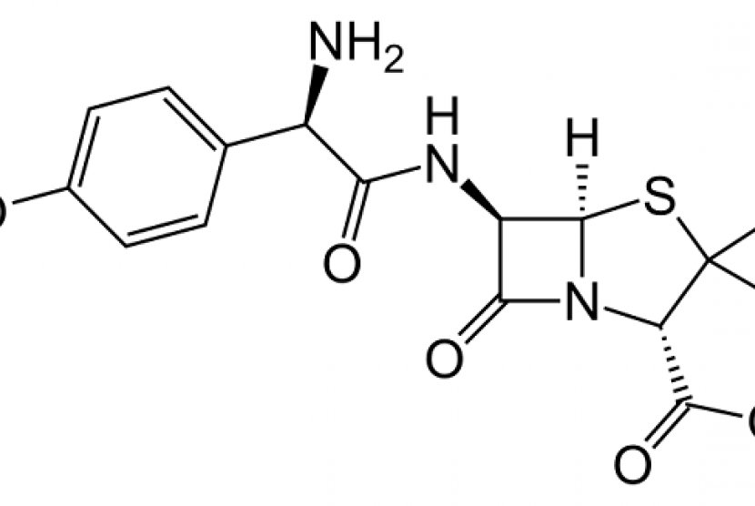 The molecular structure of amoxicillin (illustration)  