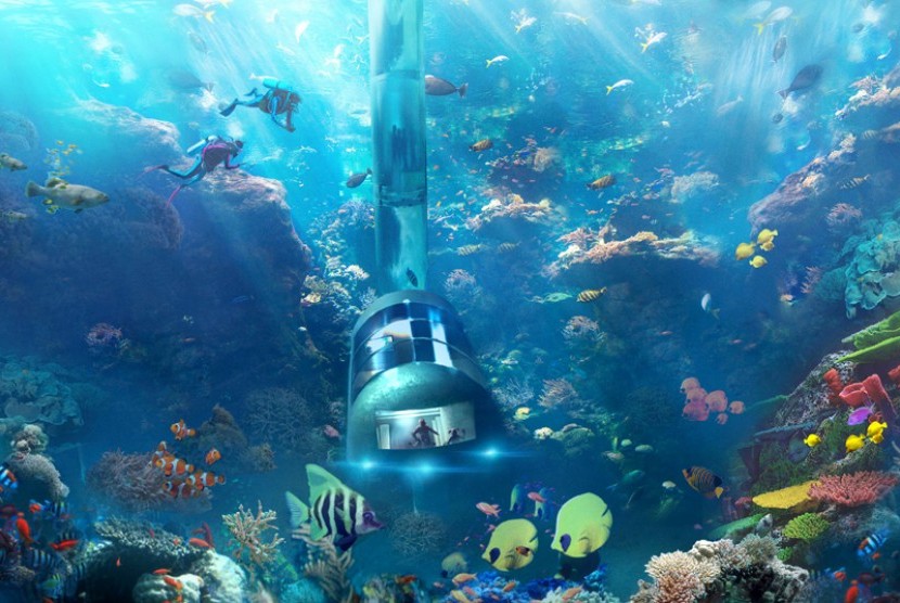 The Planet Ocean Underwater Hotel ingin menyuguhkan panorama kehidupan laut di kedalaman 28 kaki atau sekitar 8,5 meter.