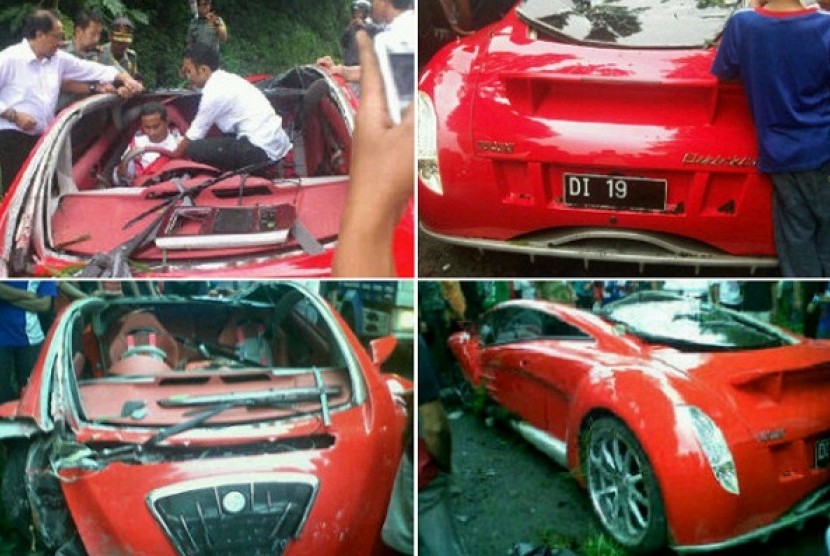 The sequel pictures show the accident that involved Minister of State Owned Enterprises, Dahlan Iskan, while driving an electric car named Tucuxi in Magetan, East Java, last weekend.    