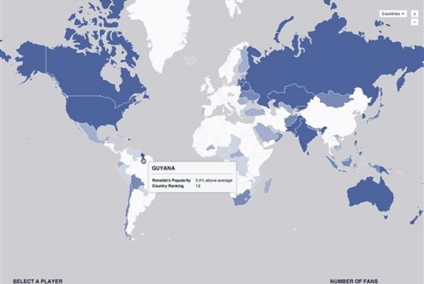 This undated image provided by Facebook shows the social network's interactive map for the World Cup. 