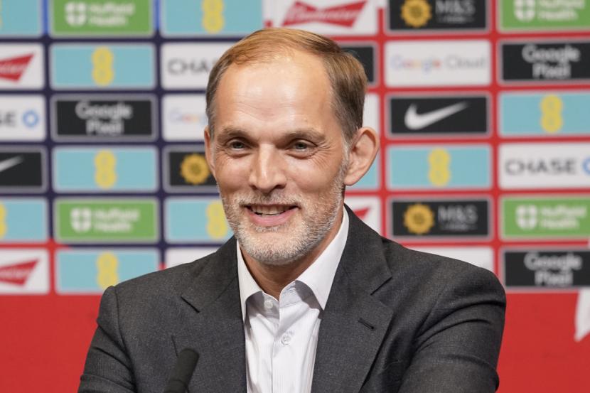 Thomas Tuchel saat diperkenalkan kepada media di Stadion Wembley sebagai pelatih baru timnas Inggris, Rabu (16/10/2024).